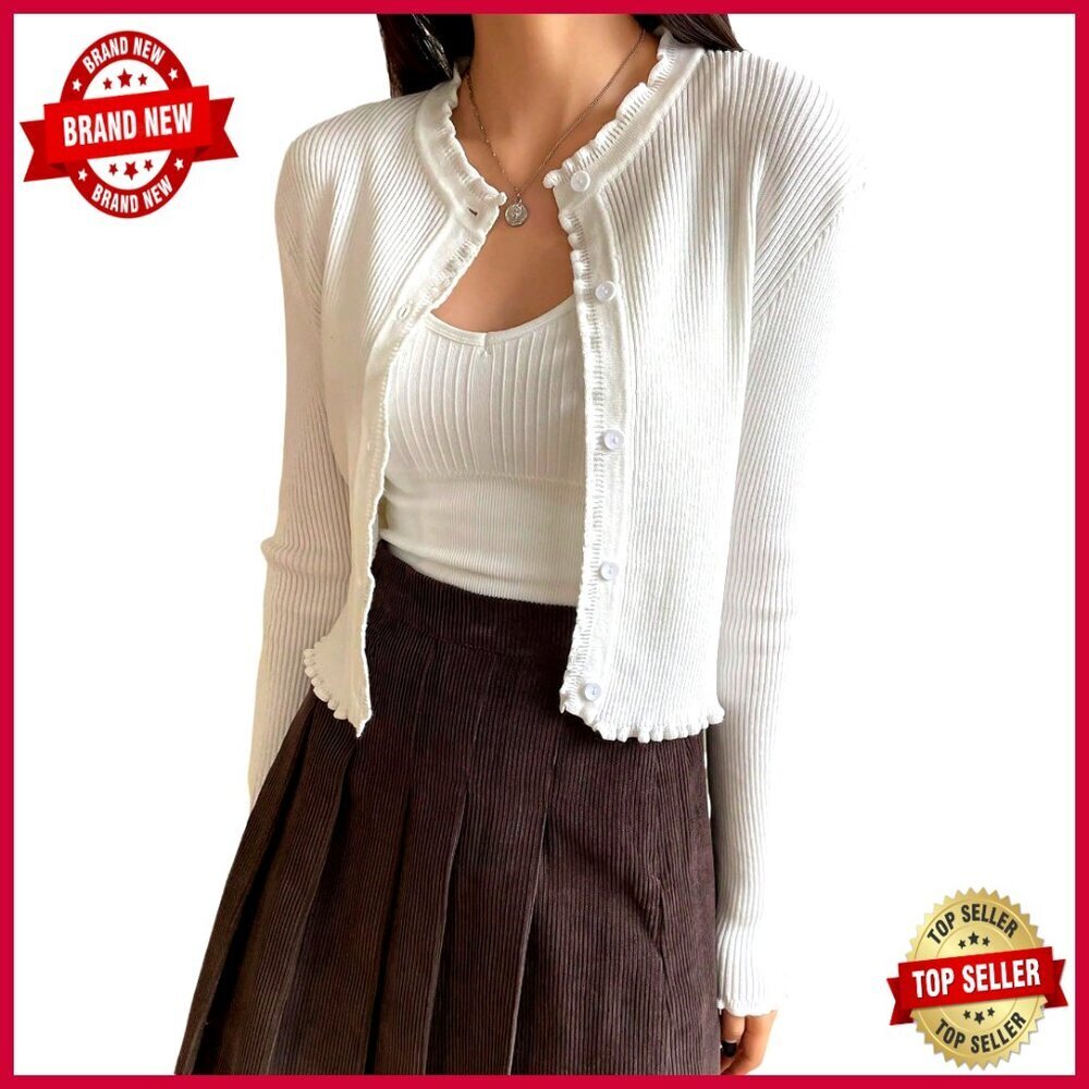 Lightweight Cropped Cardigan, Button Front, Viscose Knit, Regular Fit